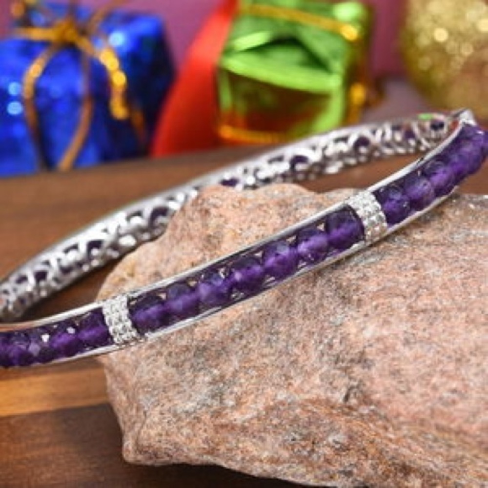 Amethyst Bangle Bracelet in Platinum bond
